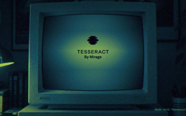 Постер Tesseract: старый монитор на столе в кислотной обработке